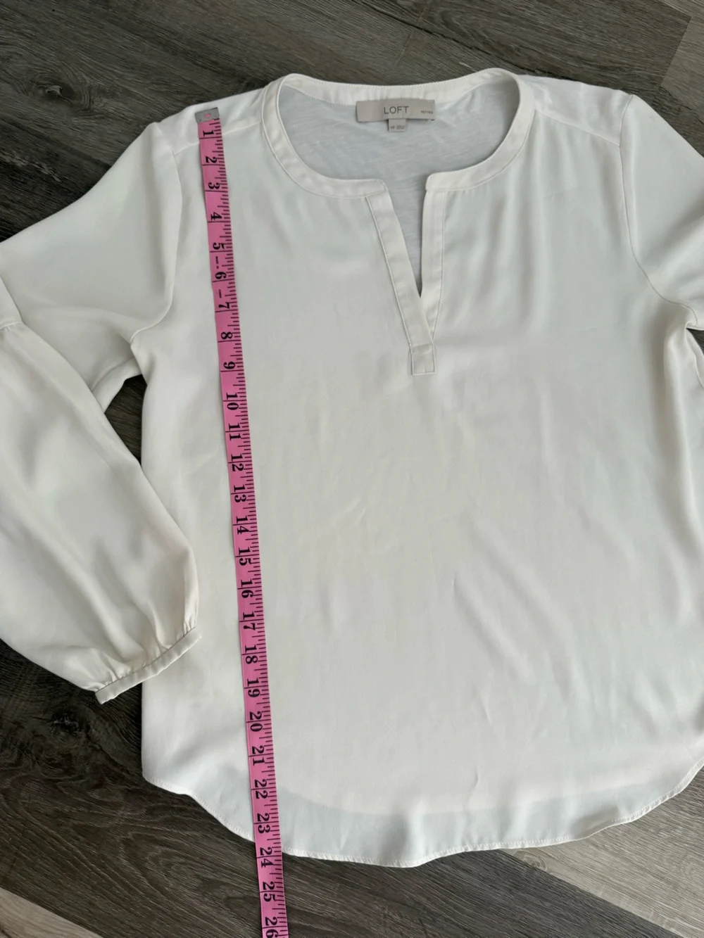LOFT Cream Puff-Sleeve Split-Neck Blouse